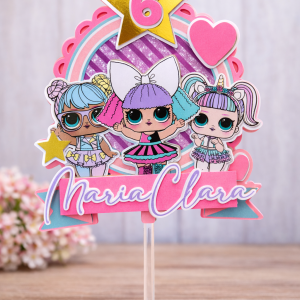 Cake topper LOL Surprise personalizado con nombre Maria Clara y edad 6